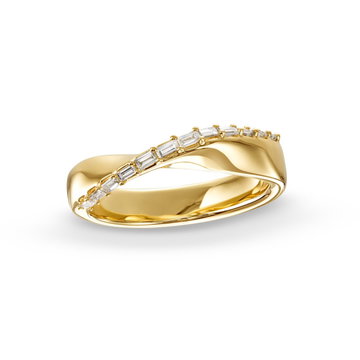 Baguette Diamond Crossover Ring In Yellow Gold 14K