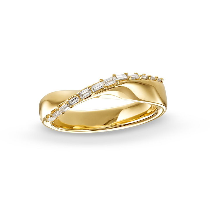 Baguette Diamond Crossover Ring In Yellow Gold 14K