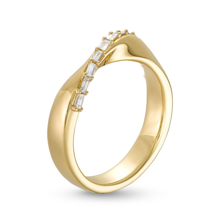 Baguette Diamond Crossover Ring In Yellow Gold 14K