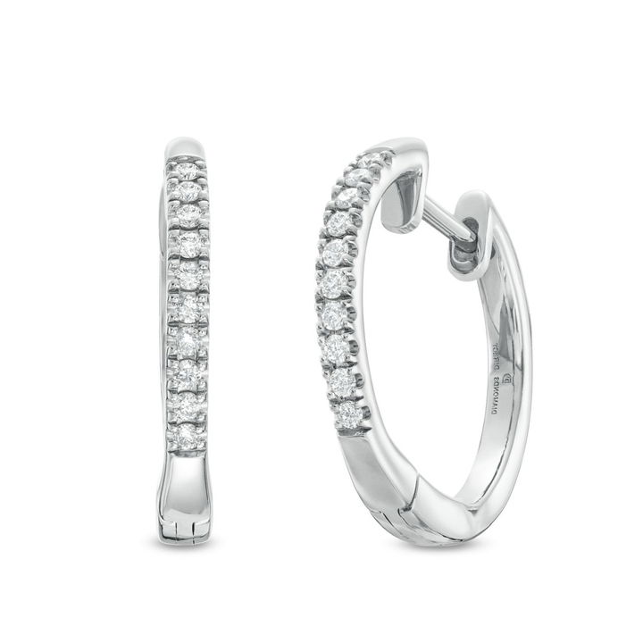 White Gold 14K Diamond Hoop 0.75 Inch Huggie Earrings