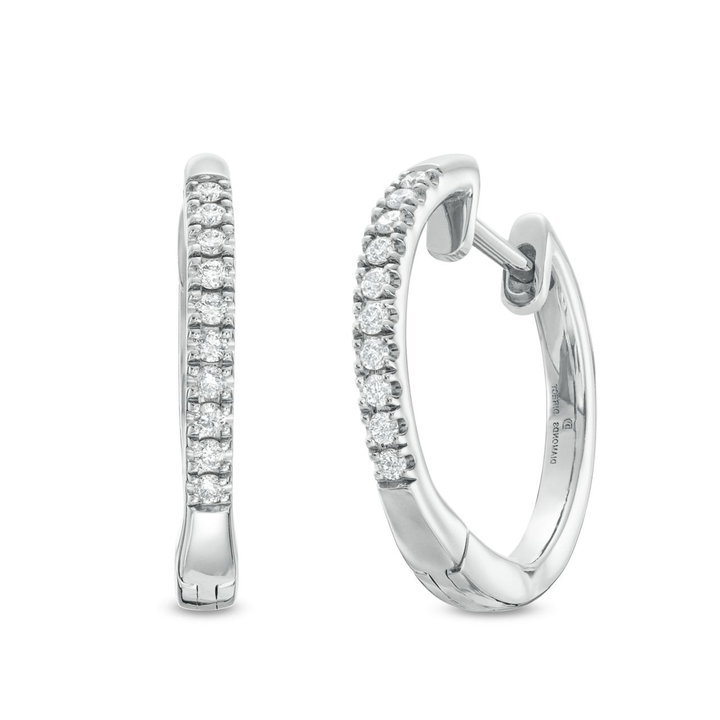0.75 inch Huggie Diamond Hoop Earrings In White Gold 14K