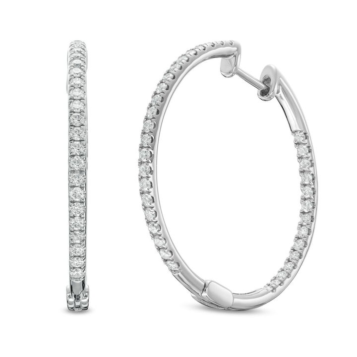 Yellow Gold 14K Classic 1.25" In/Out Diamond Hoop Earrings