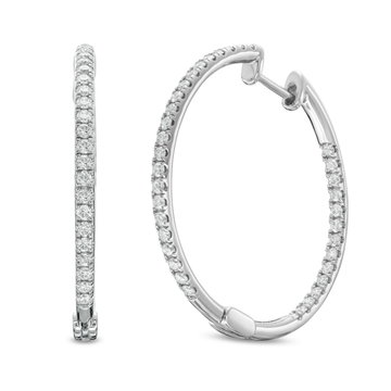 1.25 inch In/Out Diamond Hoop Earrings In White Gold 14K