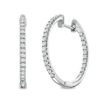 1.00 inch In/Out Diamond Hoop Earrings In White Gold 14K