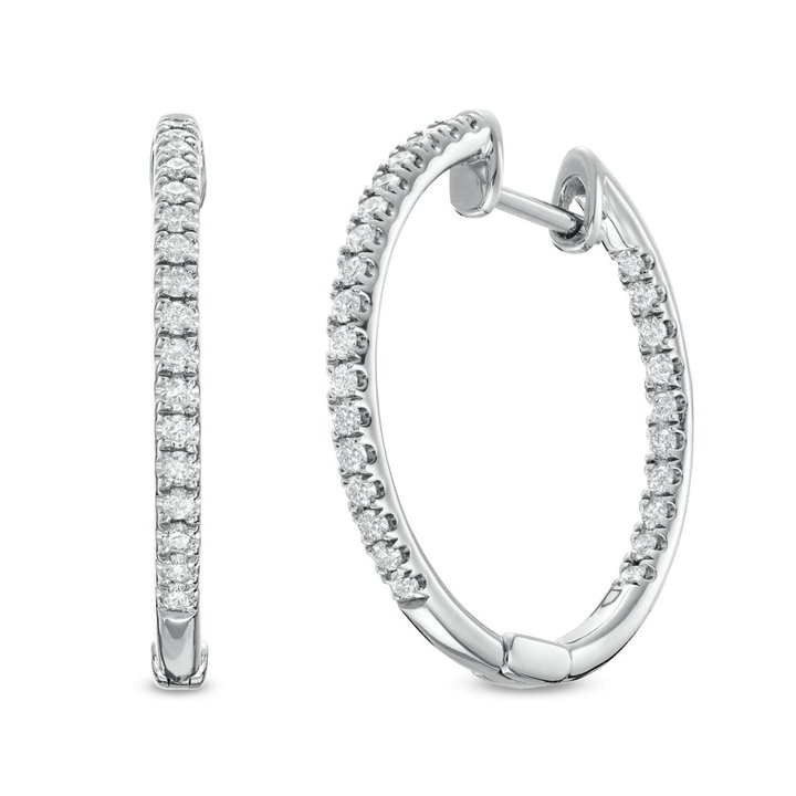 1.00 inch In/Out Diamond Hoop Earrings In White Gold 14K