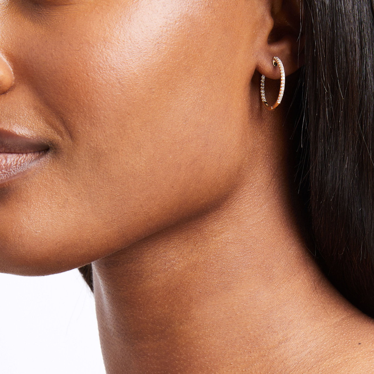 1.00 inch In/Out Diamond Hoop Earrings 1
