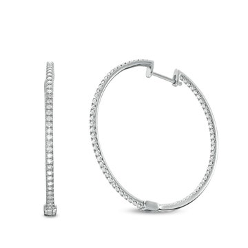 1.50 inch In/Out Diamond Hoop Earrings In White Gold 14K