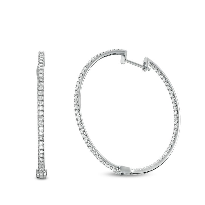 1.50 inch In/Out Diamond Hoop Earrings In White Gold 14K