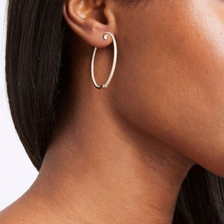 White Gold 14K 1.50 inch In/Out Diamond Hoop Earrings