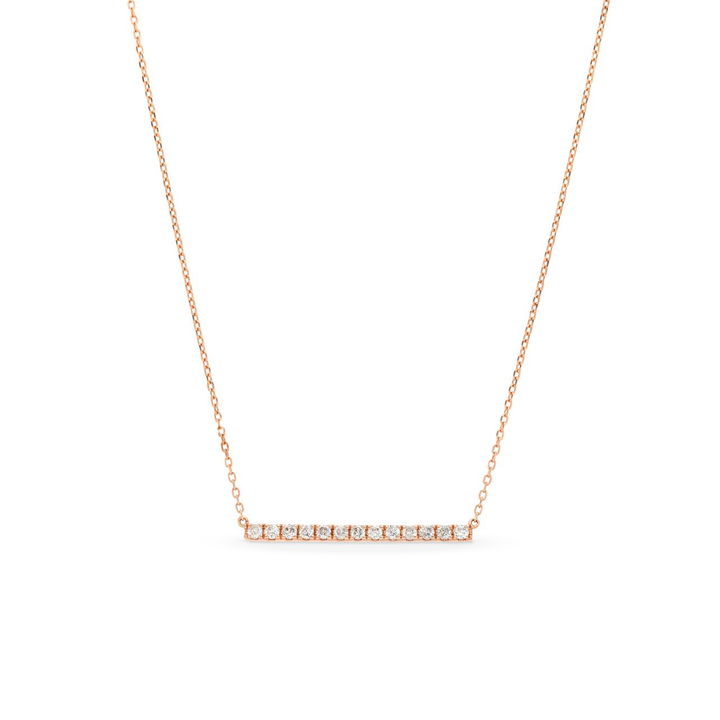 Rose Gold 14K Round Diamond Bar Necklace