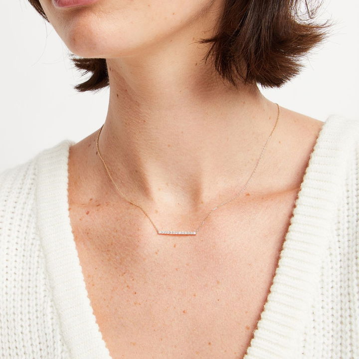 Rose Gold 14K Round Diamond Bar Necklace