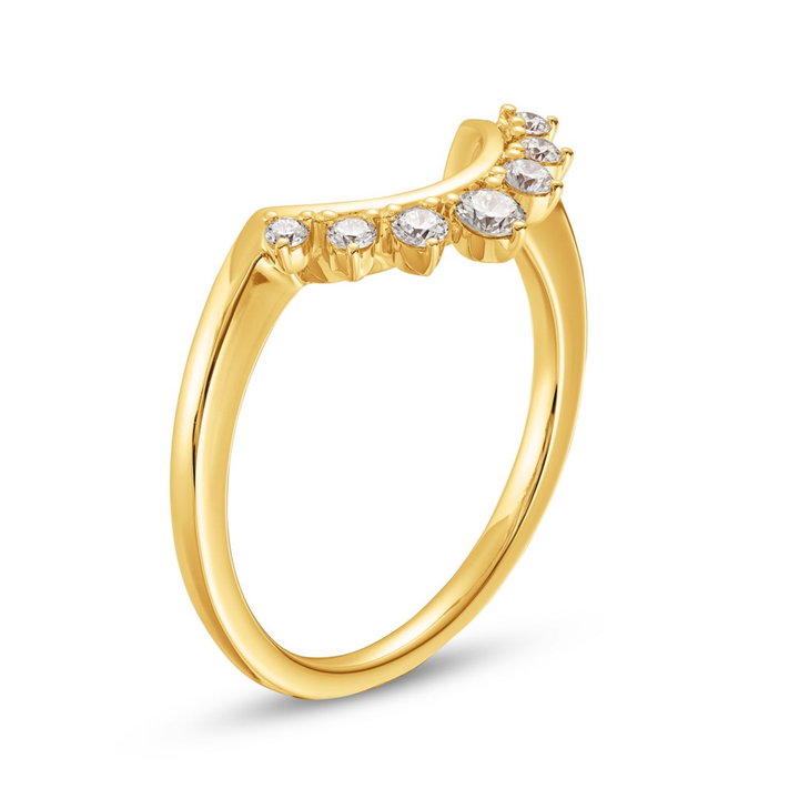 Contour Graduated Diamond Three Prong Wedding Band In Yellow Gold 14K