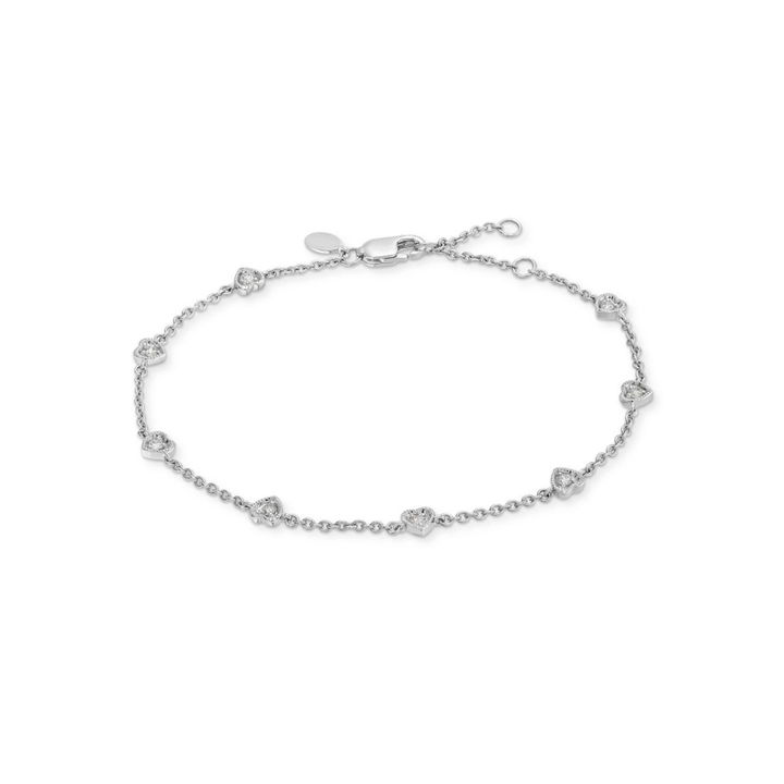 White Gold 14K Heart Shape Diamond Station Bracelet