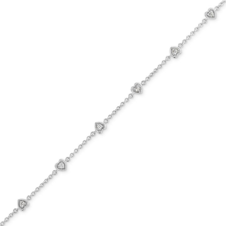 White Gold 14K Heart Shape Diamond Station Bracelet