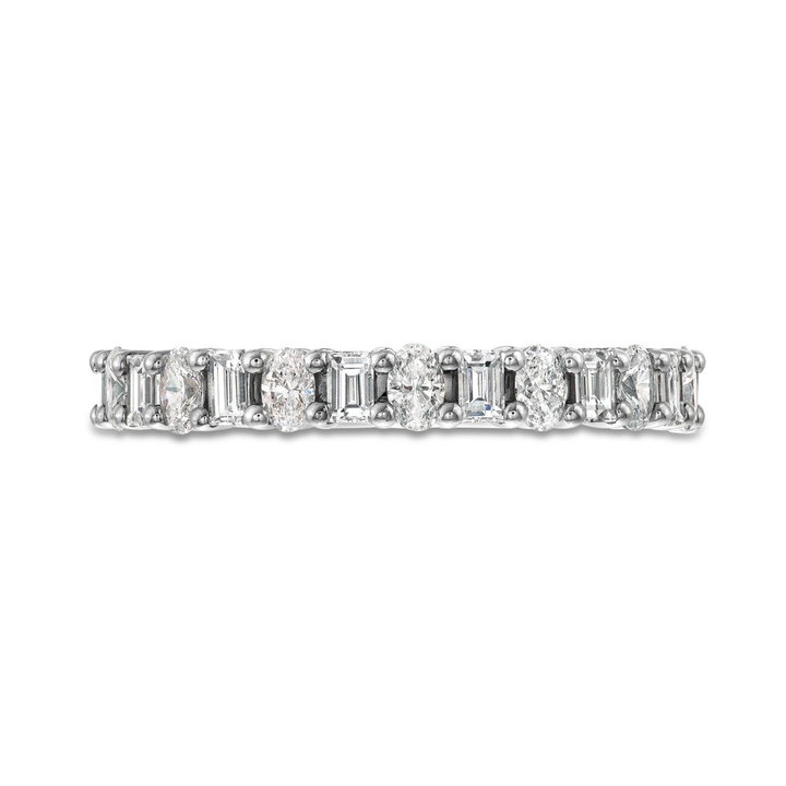 Alternating Baguette and Oval Cut Diamond Wedding Band In White Gold 14K