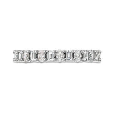Alternating Baguette and Oval Cut Diamond Wedding Band In White Gold 14K