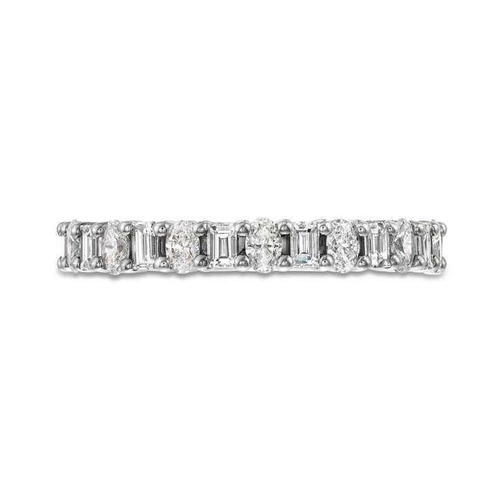 Alternating Baguette and Oval Cut Diamond Wedding Band In White Gold 14K