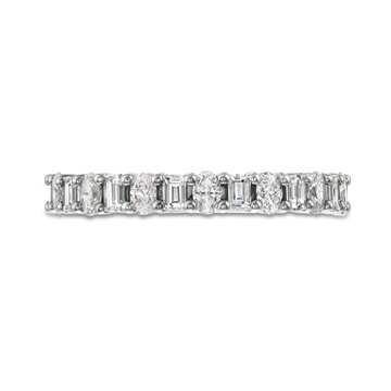 Alternating Baguette and Oval Cut Diamond Wedding Band In White Gold 14K