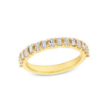 Alternating Baguette and Oval Cut Diamond Wedding Band In White Gold 14K