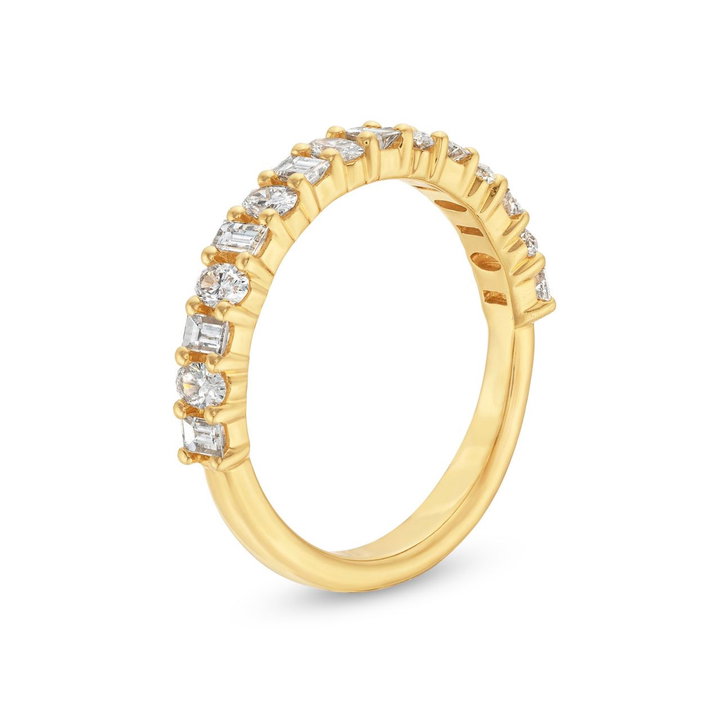 Alternating Baguette and Oval Cut Diamond Wedding Band In White Gold 14K