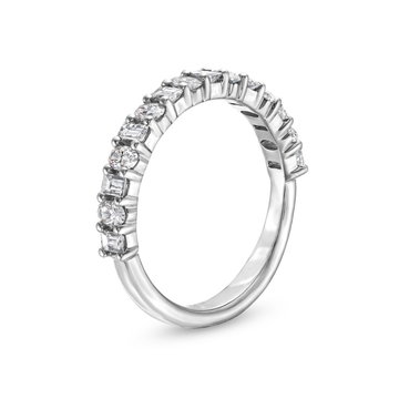 Alternating Baguette and Oval Cut Diamond Wedding Band In White Gold 14K