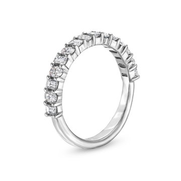 Alternating Baguette and Oval Cut Diamond Wedding Band In White Gold 14K
