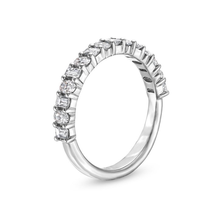 Alternating Baguette and Oval Cut Diamond Wedding Band In White Gold 14K