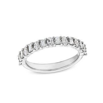 Alternating Baguette and Oval Cut Diamond Wedding Band In White Gold 14K