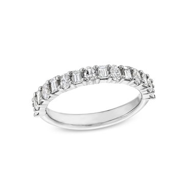 Alternating Baguette and Oval Cut Diamond Wedding Band In White Gold 14K