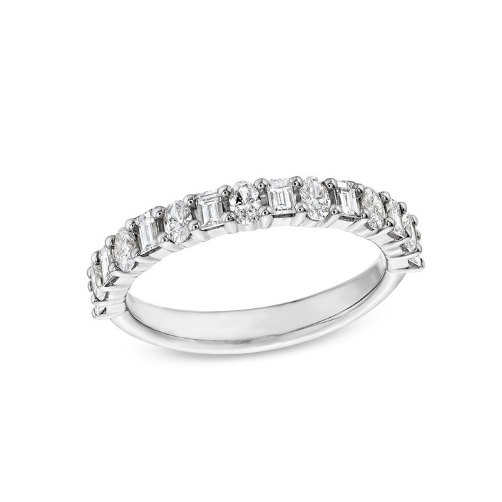 Alternating Baguette and Oval Cut Diamond Wedding Band In White Gold 14K