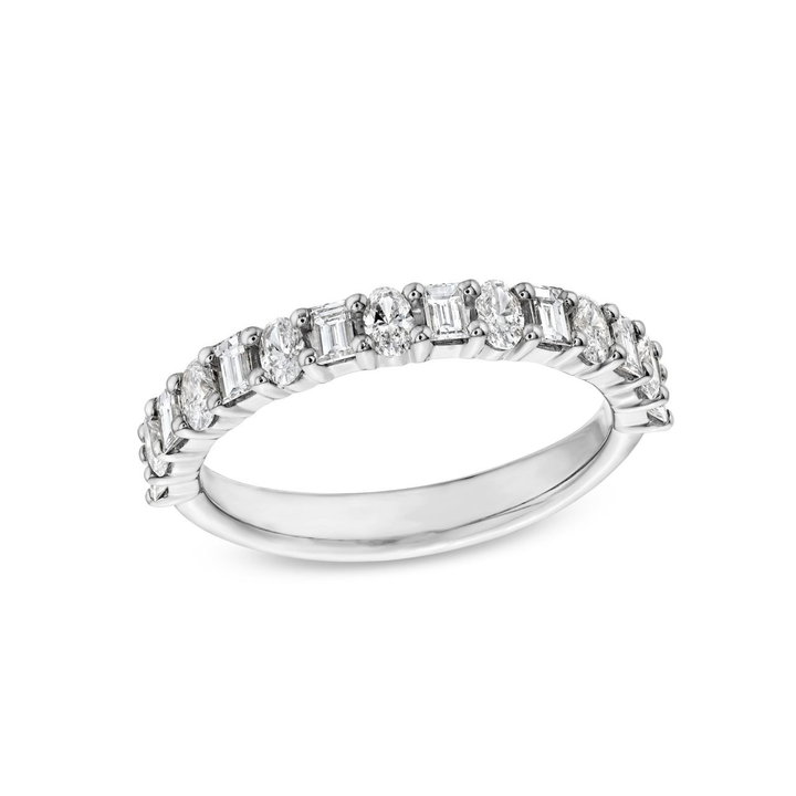 Alternating Baguette and Oval Cut Diamond Wedding Band In White Gold 14K