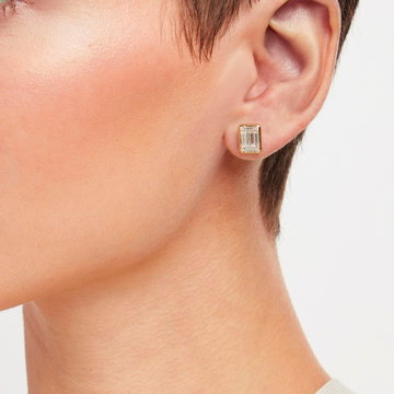 Baguette and Round Cut Diamond Bezel Stud Earrings In Yellow Gold 14K