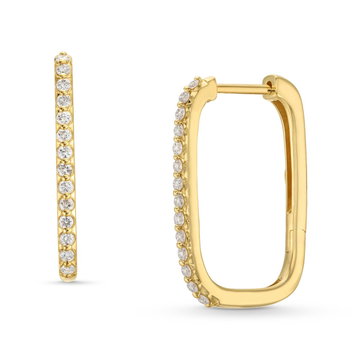 Diamond Squared Hoop Earrings In Yellow Gold 14K