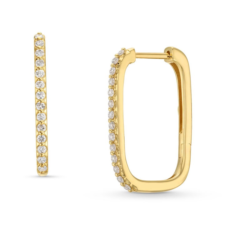 Diamond Squared Hoop Earrings In Yellow Gold 14K