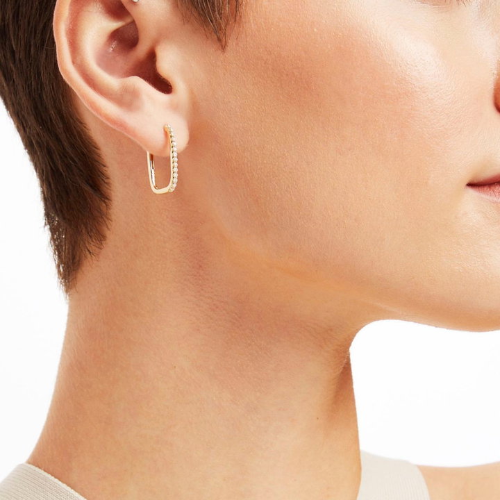 Diamond Squared Hoop Earrings In Yellow Gold 14K