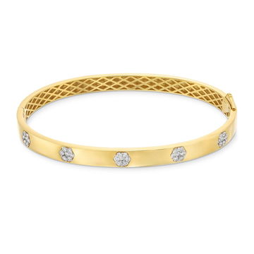 Simon G. Diamond Flower Station Bangle Bracelet In Yellow Gold 18K