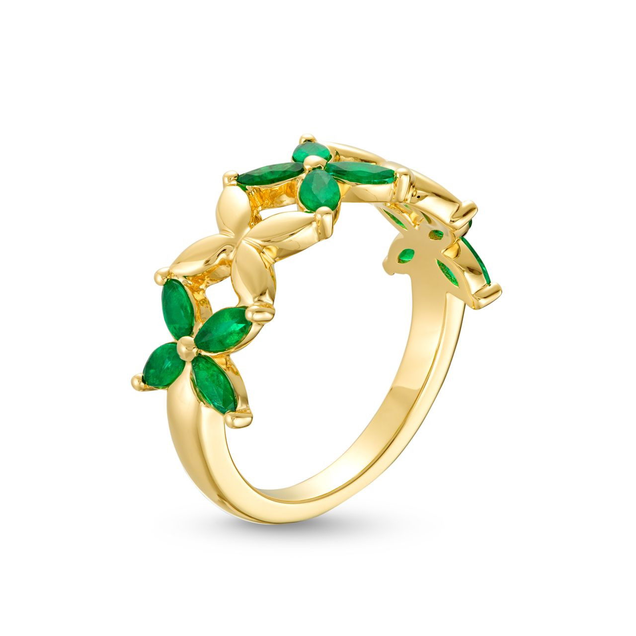 Green Emerald and Gold X Style Ring 1