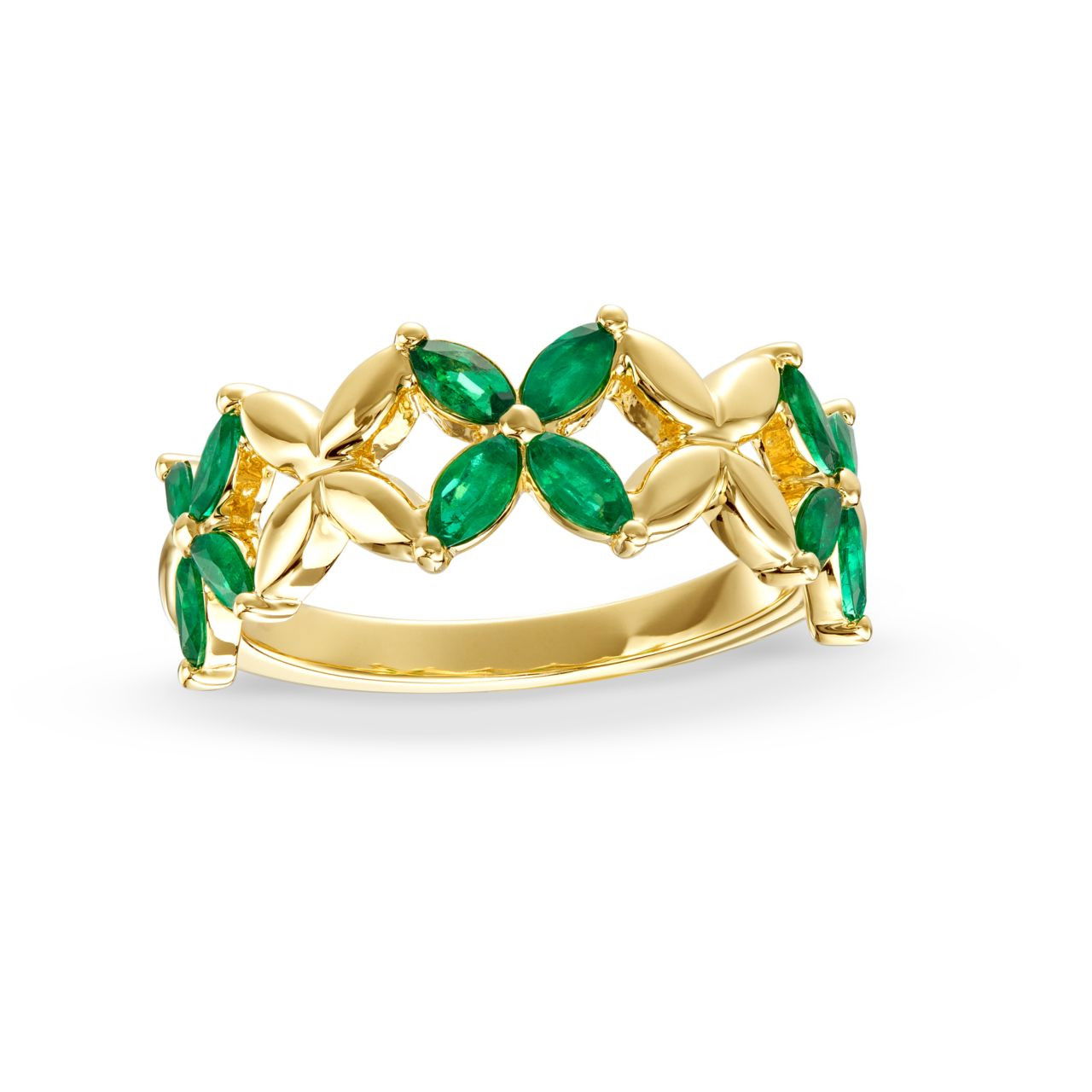 Green Emerald and Gold X Style Ring 2