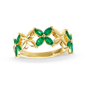 Green Emerald and Gold X Style Ring In Yellow Gold 14K