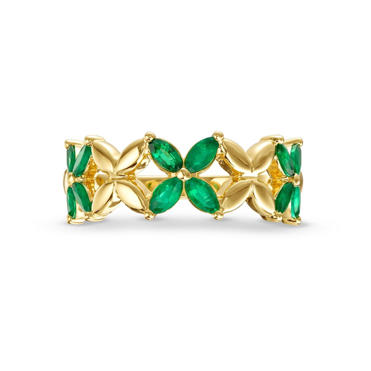 Green Emerald and Gold X Style Ring 0