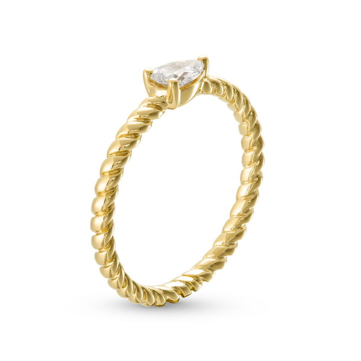 Pear Shape Diamond Horizontal Twist Ring In Yellow Gold 14K