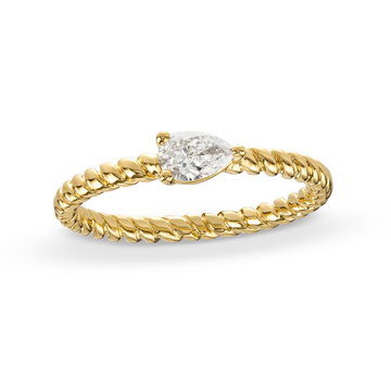 Pear Shape Diamond Horizontal Twist Ring In Solid 14K Yellow Gold
