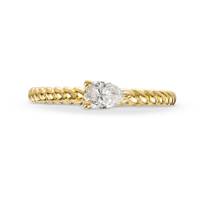 Pear Shape Diamond Horizontal Twist Ring In Solid 14K Yellow Gold