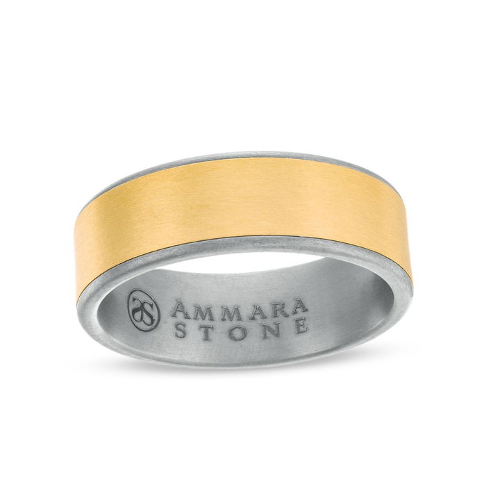 14K Gold And Tantalum Edge 7.5mm Wedding Band In Yellow Gold/tantalum 14K