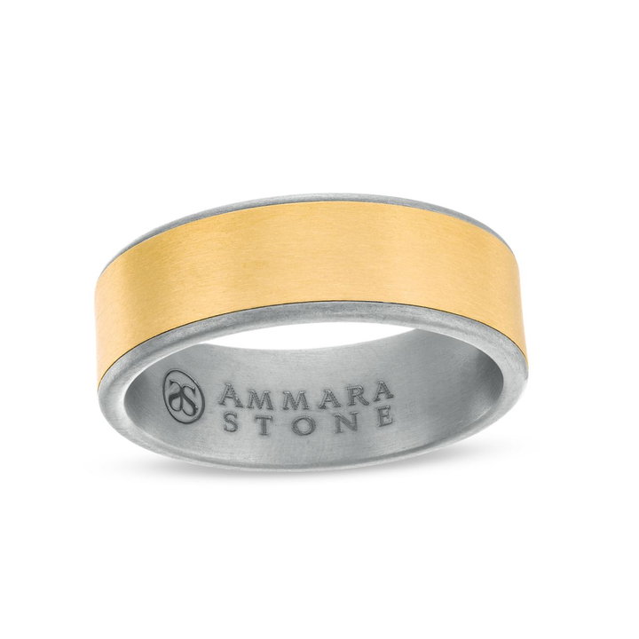 14K Gold And Tantalum Edge 7.5mm Wedding Band In Solid 14K Yellow Gold/tantalum