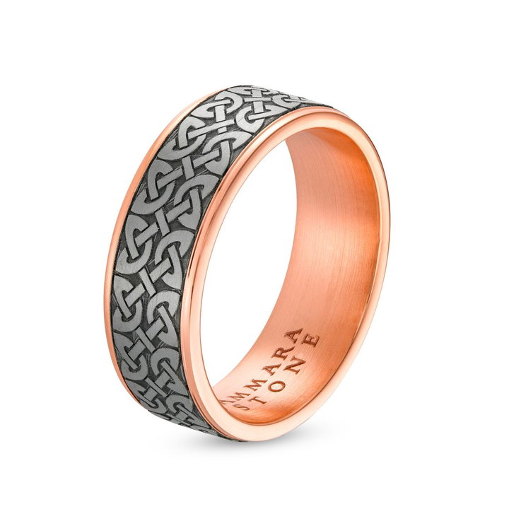 Tantalum And 14K Gold Edge Celtic 7.5mm Wedding Band In Solid 14K Rose Gold/tantalum