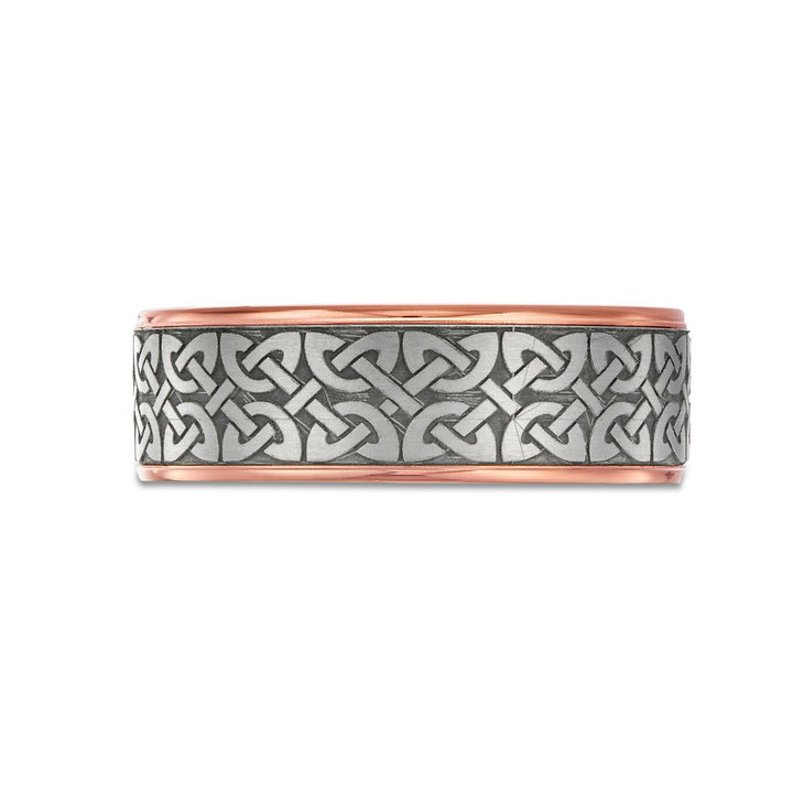 Tantalum And 14K Gold Edge Celtic 7.5mm Wedding Band In Solid 14K Rose Gold/tantalum