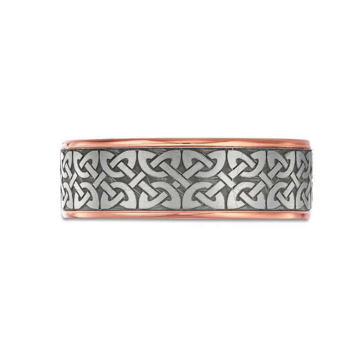 Tantalum And 14K Gold Edge Celtic 7.5mm Wedding Band In Rose Gold/tantalum 14K