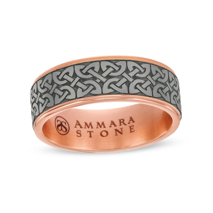 Tantalum And 14K Gold Edge Celtic 7.5mm Wedding Band In Solid 14K Rose Gold/tantalum