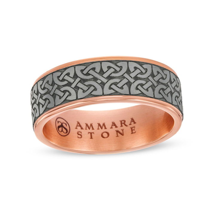 Tantalum And 14K Gold Edge Celtic 7.5mm Wedding Band In Rose Gold/tantalum 14K